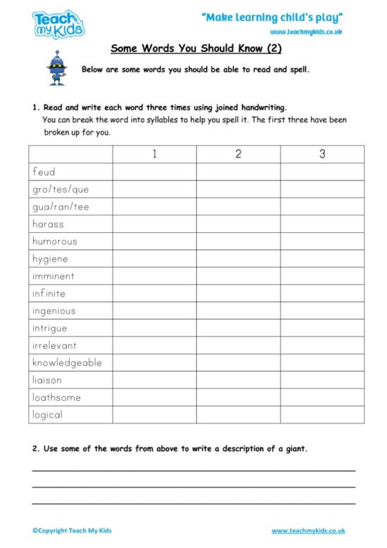 Worksheets for kids - some-words-you-should-know-2